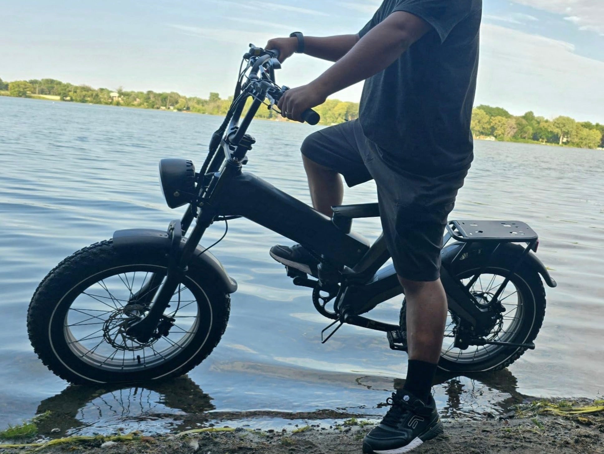 Fat‑tire e‑bike on a hard‑packed beach path